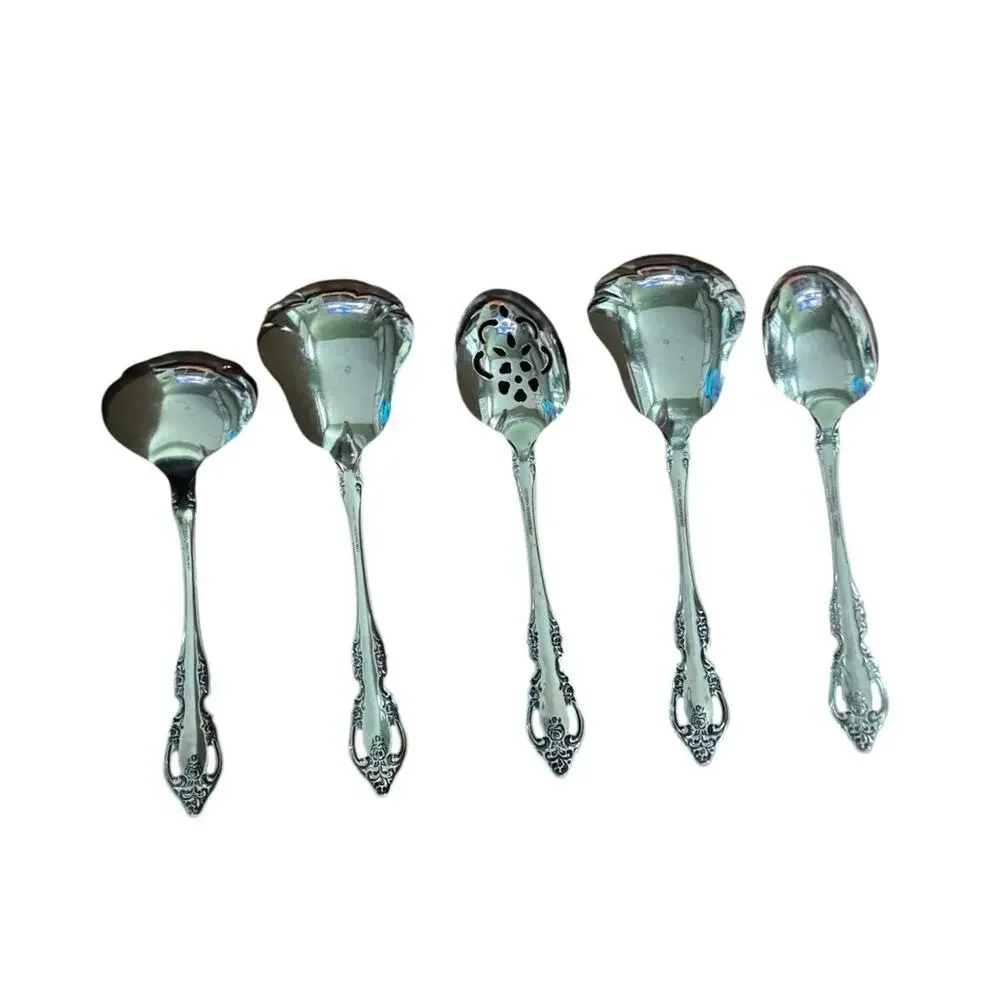 Oneida Community BRAHMS Silverplate Serving Spoons Set Of 5 Ornate‎ Flatware VTG